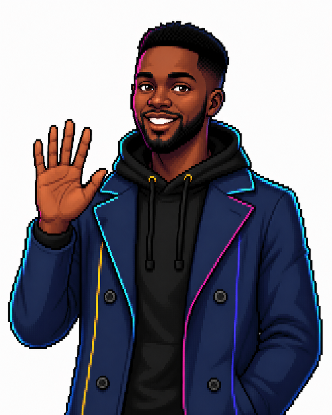 Pixel-art portrait of Ryan Funganjera waving